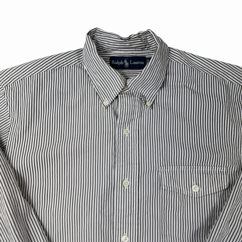 VTG Ralph Lauren Men's Medium Black and White Striped Dress Shirt Cotton